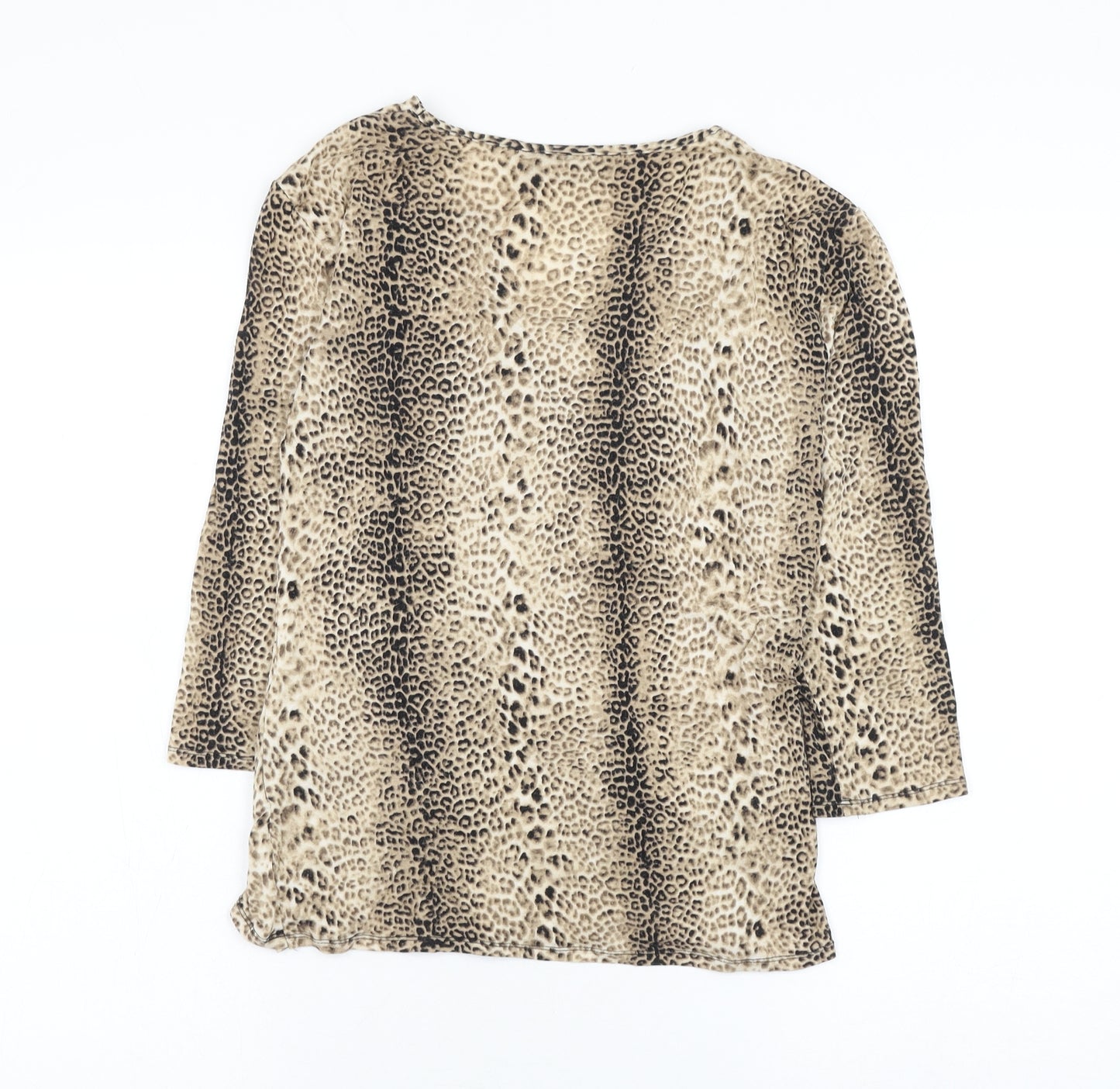 Alex & Co Womens Brown Animal Print Viscose Basic Blouse Size 10 V-Neck - Leopard Print