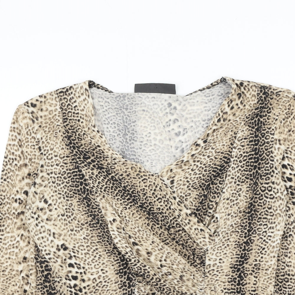 Alex & Co Womens Brown Animal Print Viscose Basic Blouse Size 10 V-Neck - Leopard Print