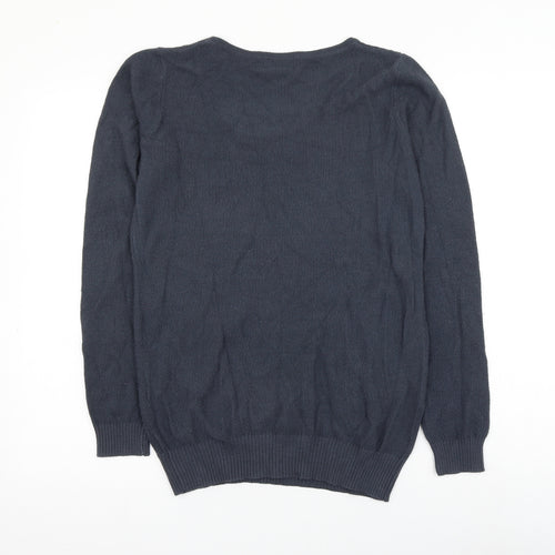 Cherry Womens Blue Scoop Neck Wool Pullover Jumper Size S