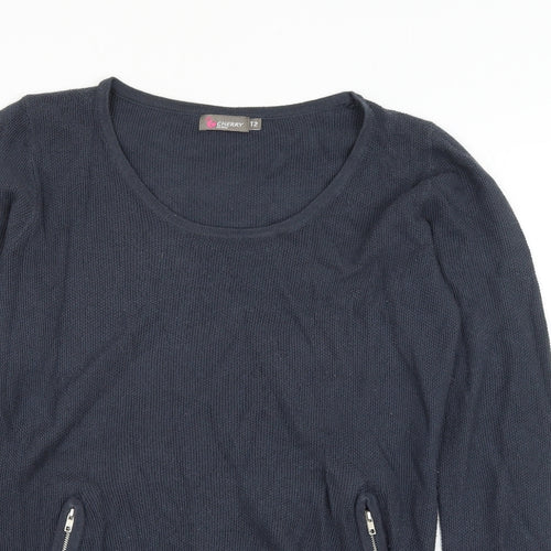 Cherry Womens Blue Scoop Neck Wool Pullover Jumper Size S