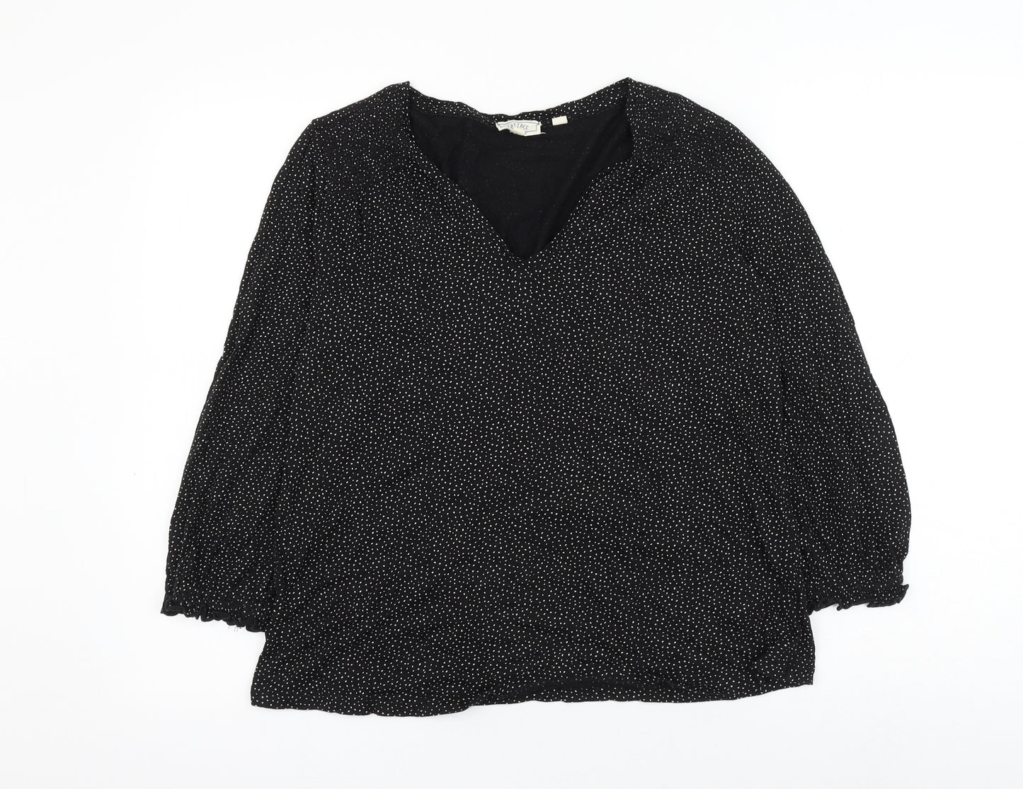 Fat Face Womens Black Polka Dot Cotton Basic Blouse Size 12 V-Neck