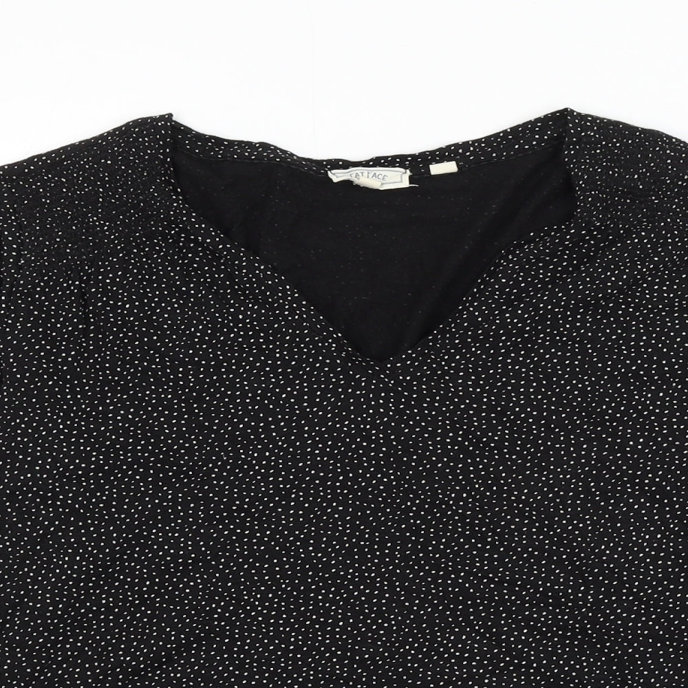Fat Face Womens Black Polka Dot Cotton Basic Blouse Size 12 V-Neck