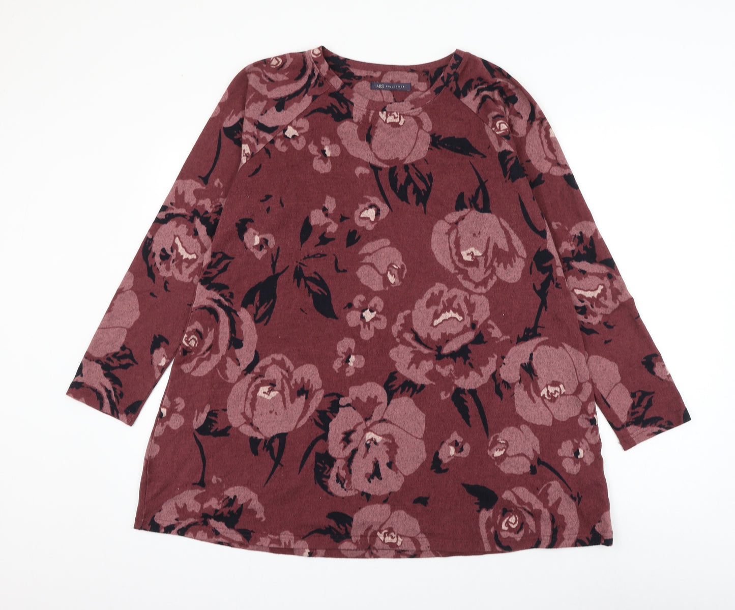 Marks and Spencer Womens Pink Round Neck Floral Polyester Pullover Jumper Size 18
