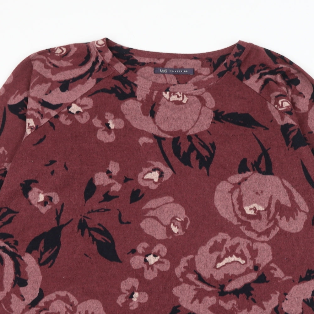 Marks and Spencer Womens Pink Round Neck Floral Polyester Pullover Jumper Size 18