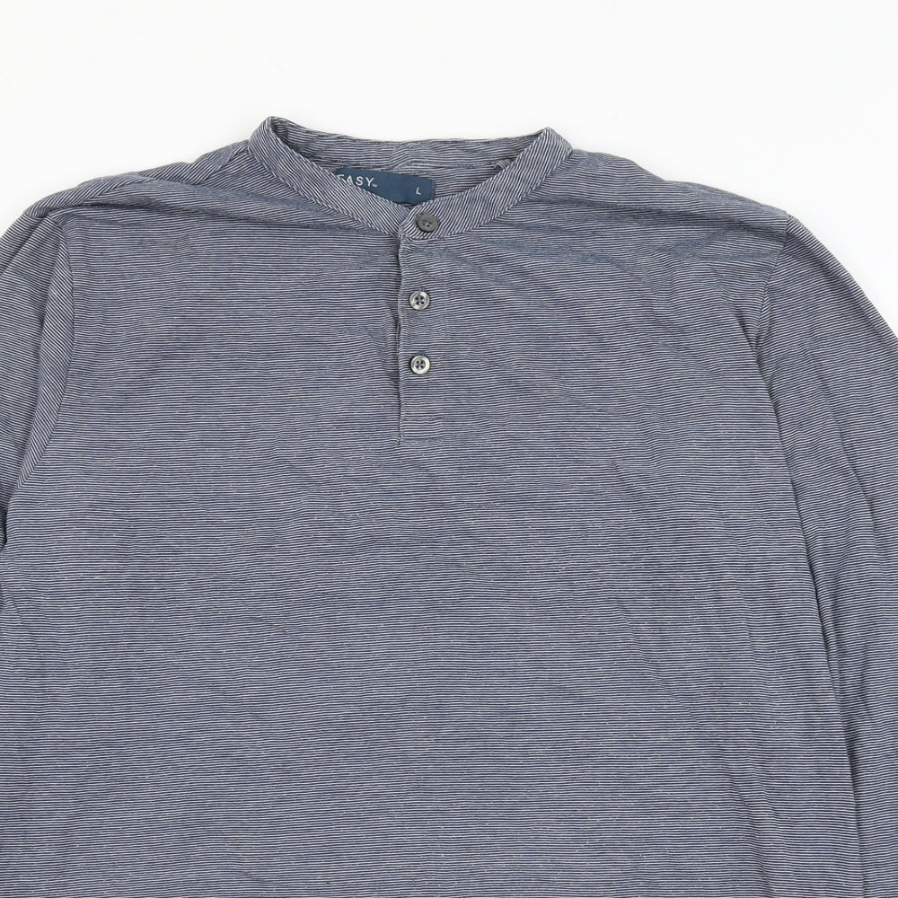 Matalan Mens Blue Striped Polyester T-Shirt Size L Round Neck