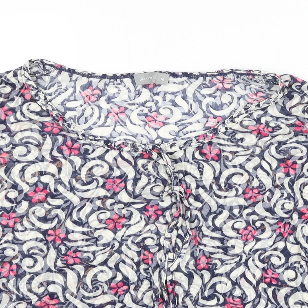 Per Una Womens Multicoloured Geometric Polyester Basic Blouse Size 16 Scoop Neck