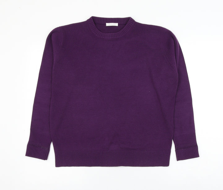 Berkertex Womens Purple Round Neck Plaid Acrylic Pullover Jumper Size 14