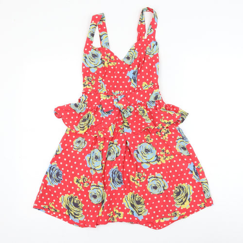 NEXT Womens Red Polka Dot Viscose Skater Dress Size 6 V-Neck Pullover - Floral