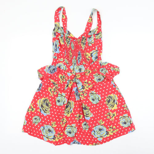 NEXT Womens Red Polka Dot Viscose Skater Dress Size 6 V-Neck Pullover - Floral