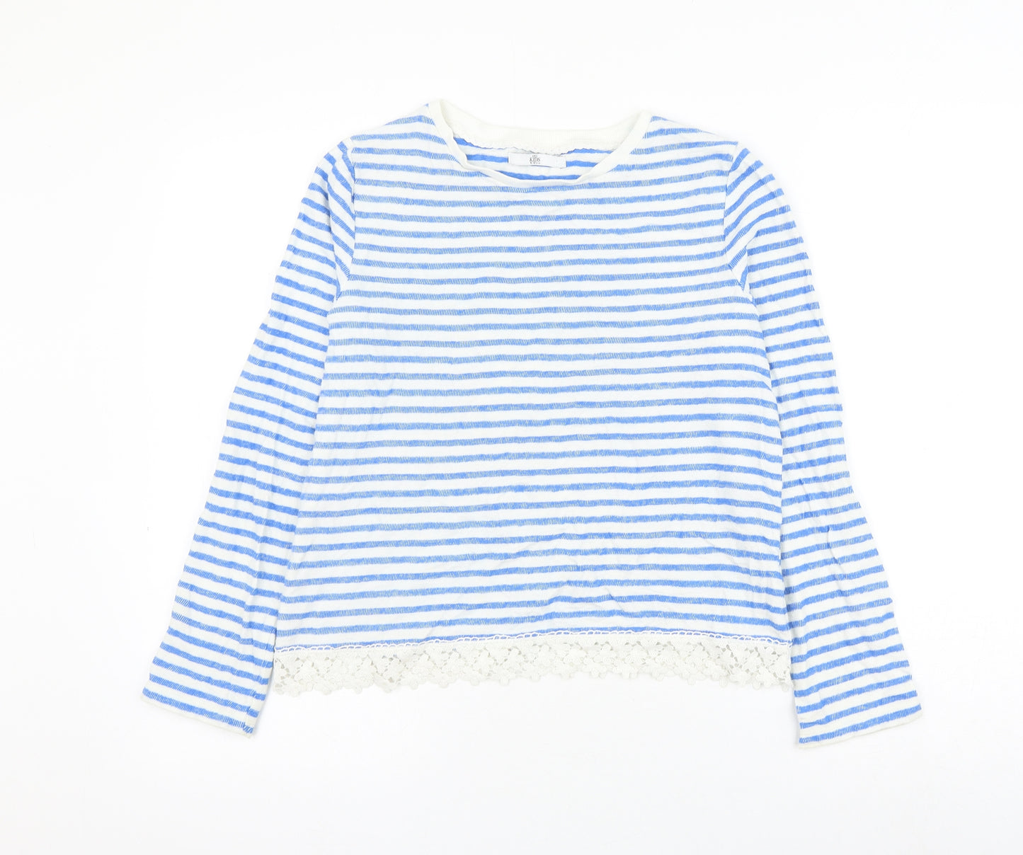 Marks and Spencer Girls Blue Striped Cotton Pullover Sweatshirt Size 12-13 Years Pullover