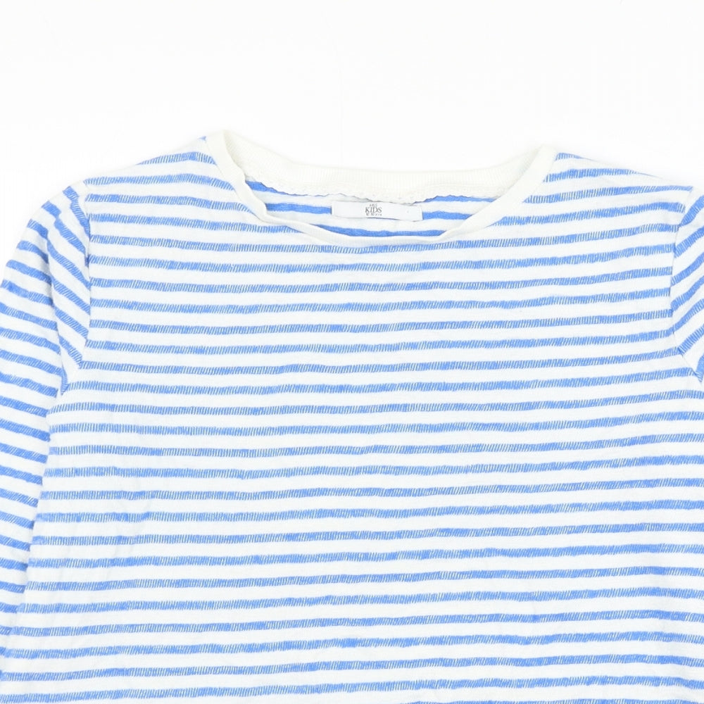 Marks and Spencer Girls Blue Striped Cotton Pullover Sweatshirt Size 12-13 Years Pullover