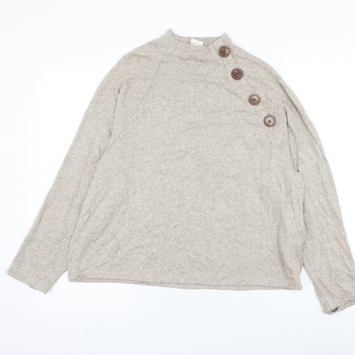 H&M Womens Beige Round Neck Viscose Pullover Jumper Size S