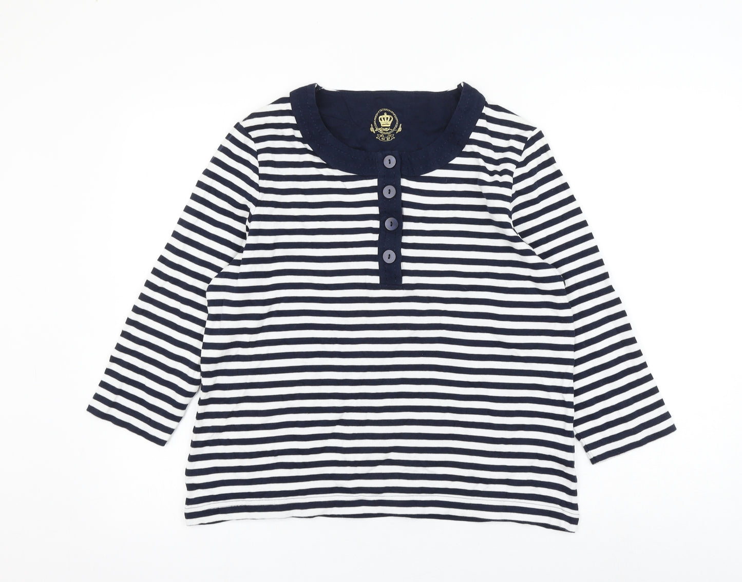 DASH Womens Blue Striped Cotton Basic Blouse Size 18 Round Neck
