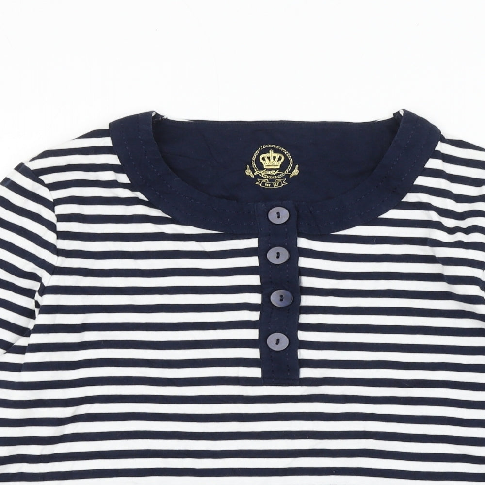 DASH Womens Blue Striped Cotton Basic Blouse Size 18 Round Neck