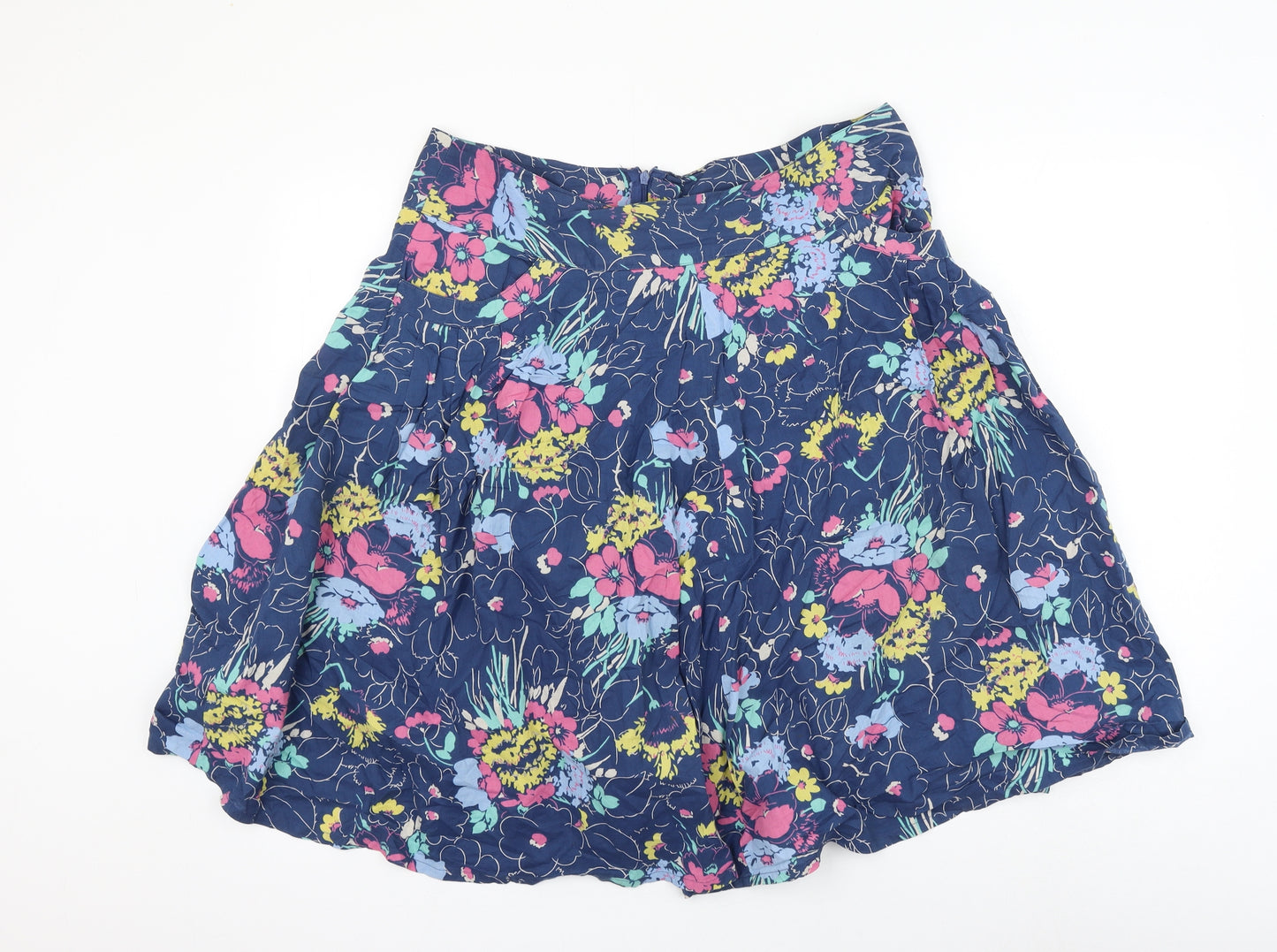 M&Co Womens Multicoloured Floral Cotton Skater Skirt Size 14 Zip