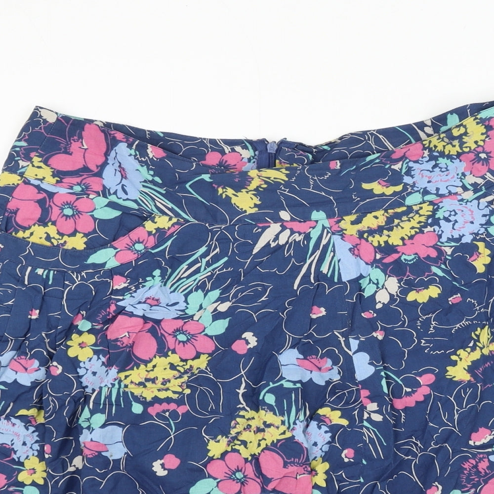 M&Co Womens Multicoloured Floral Cotton Skater Skirt Size 14 Zip