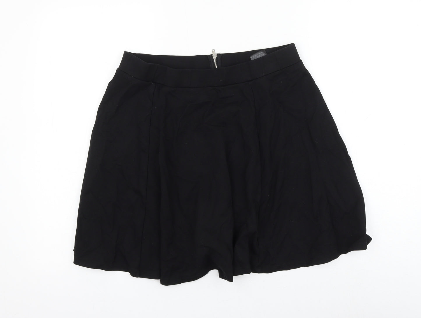 H&M Womens Black Viscose Skater Skirt Size L Zip