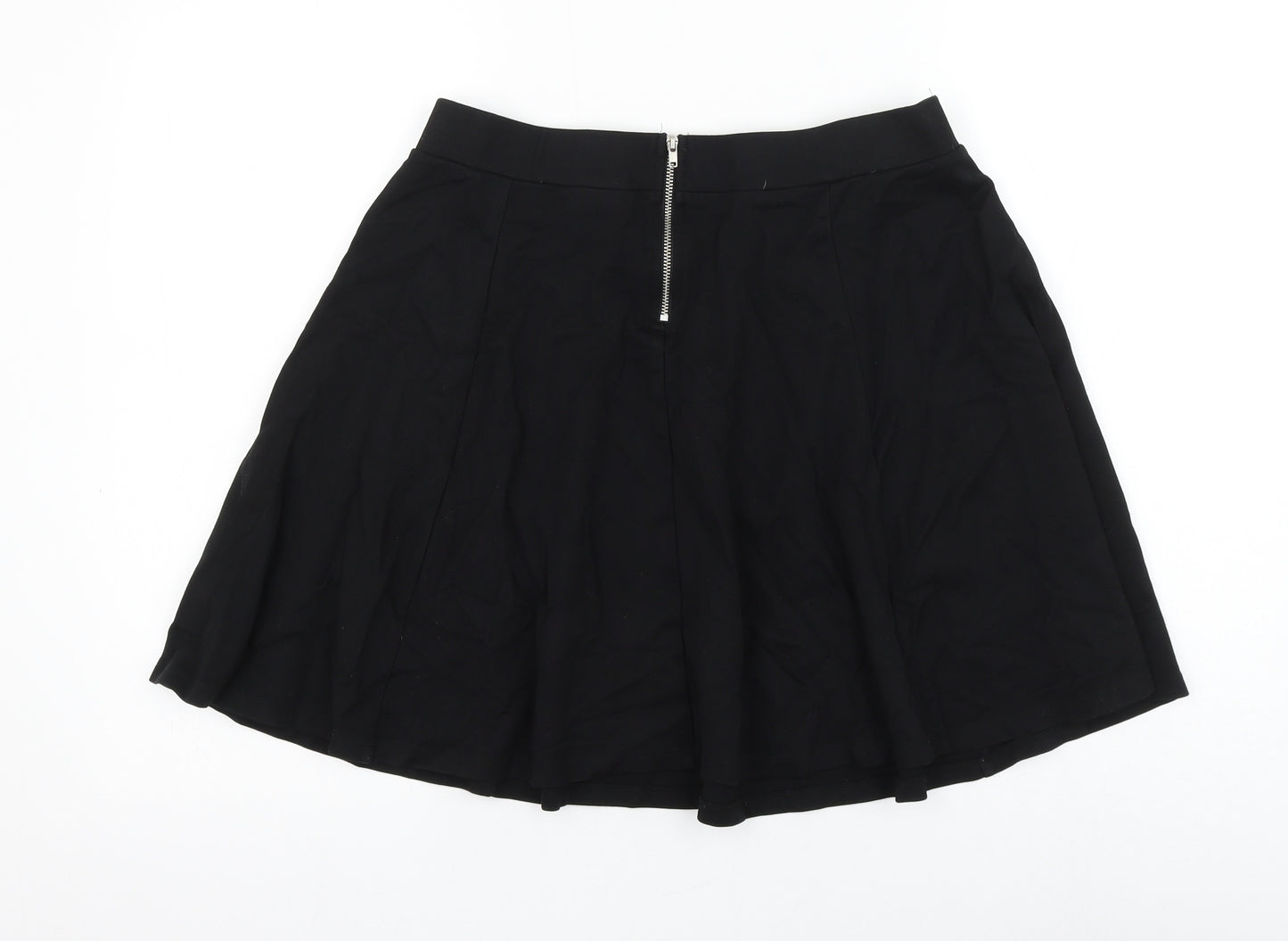 H&M Womens Black Viscose Skater Skirt Size L Zip