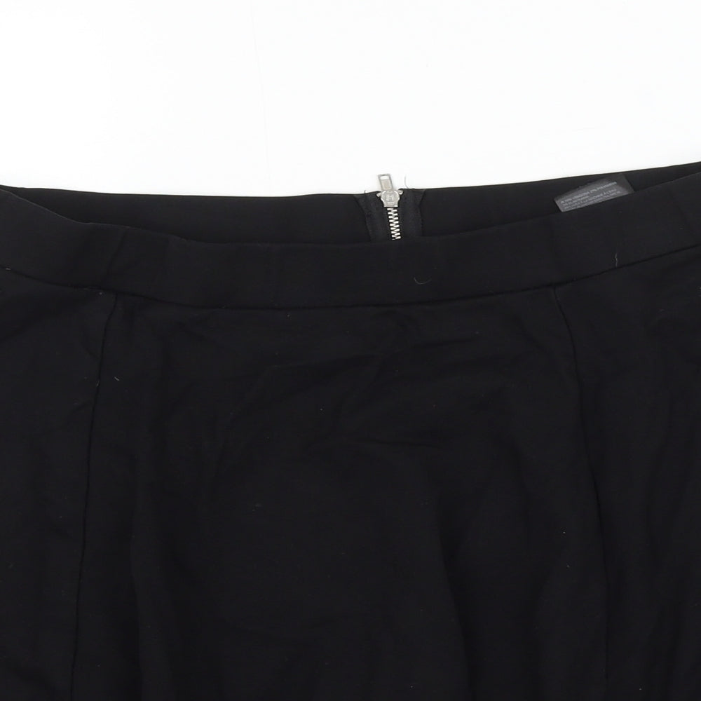 H&M Womens Black Viscose Skater Skirt Size L Zip