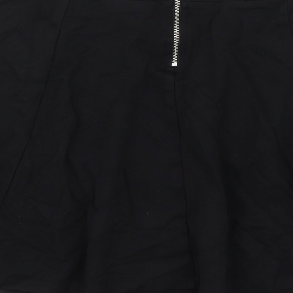H&M Womens Black Viscose Skater Skirt Size L Zip