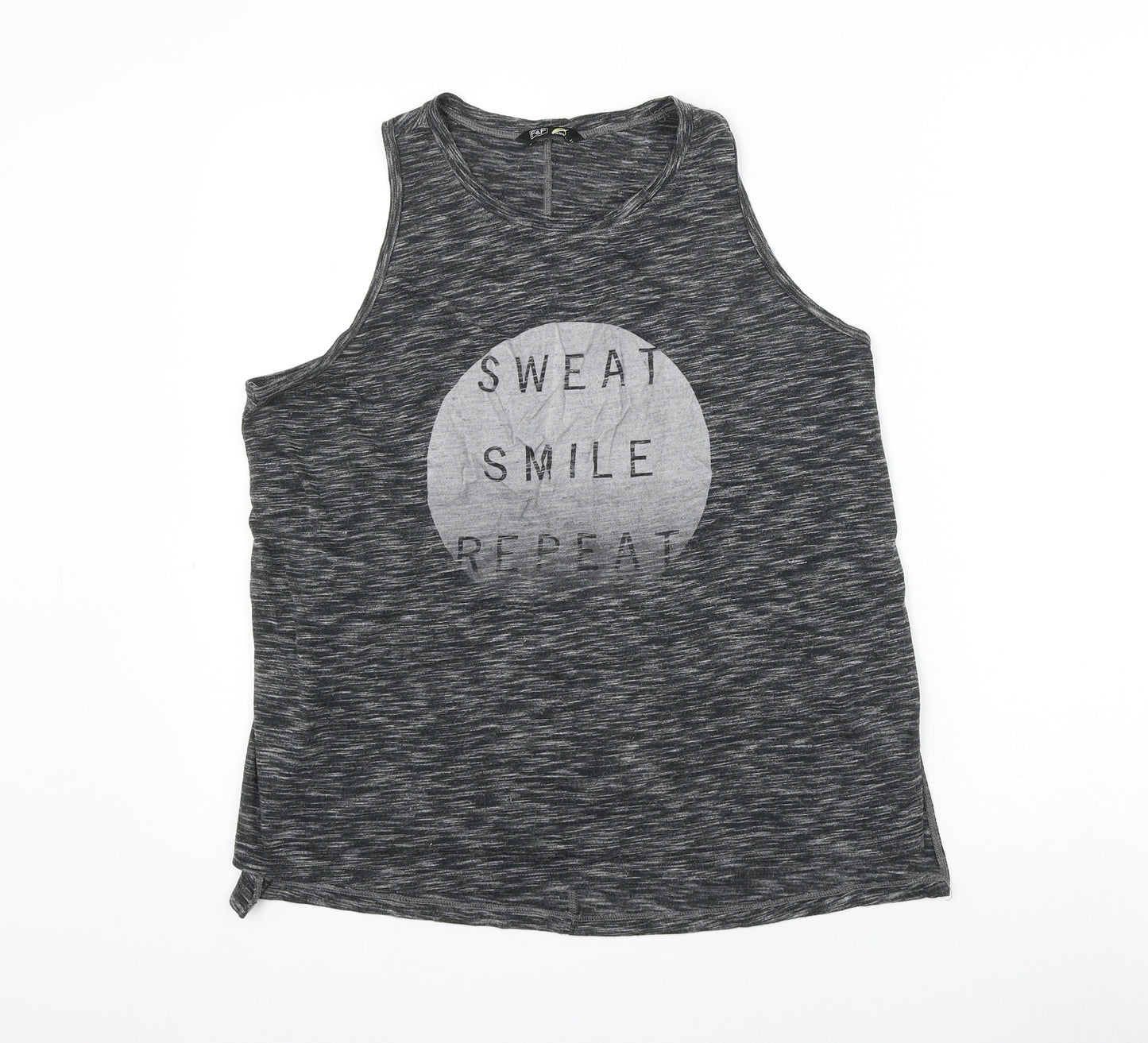 F&F Womens Grey Polyester Basic Tank Size L Round Neck Pullover - Sweat Smile Repeat