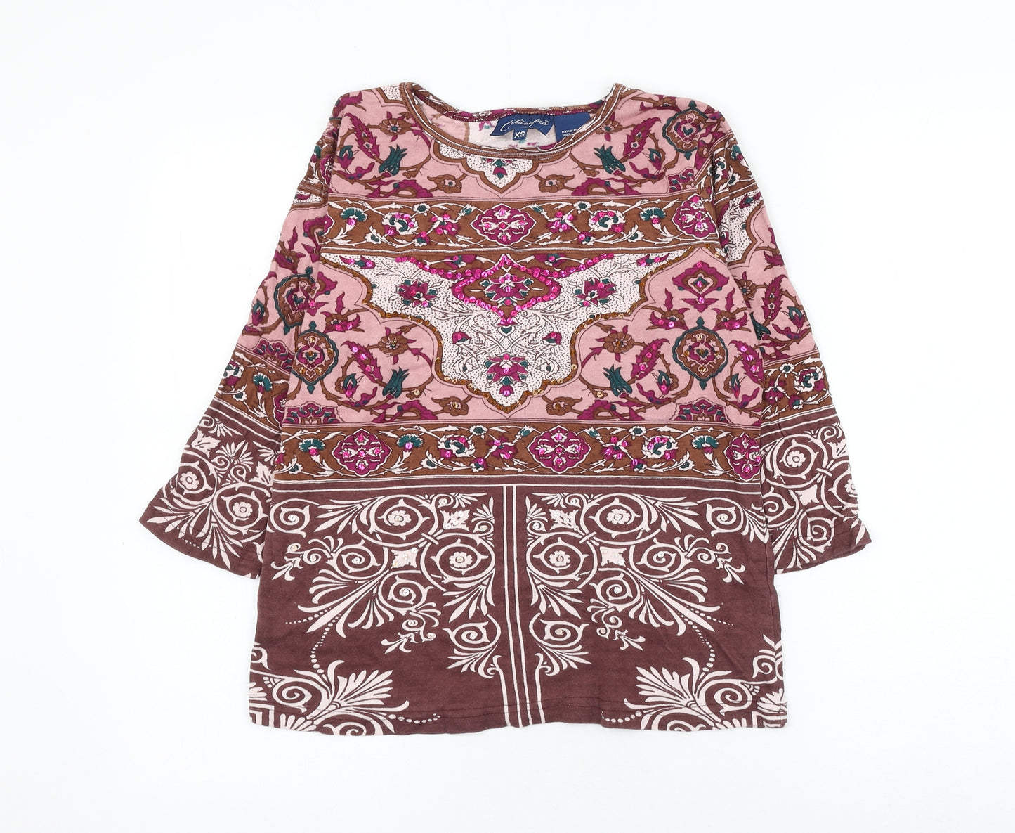 Artacapea Womens Multicoloured Geometric Cotton Basic Blouse Size XS Round Neck