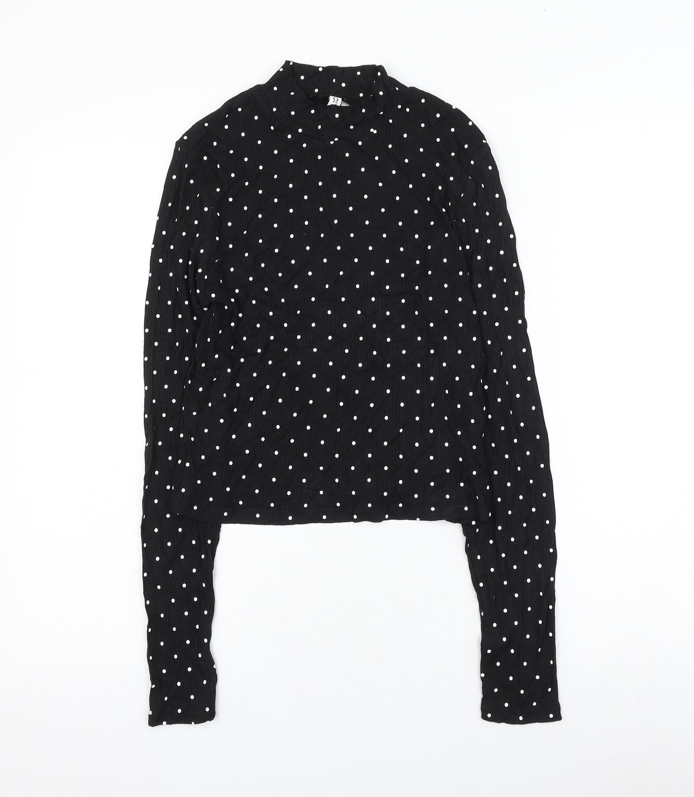 H&M Womens Black Polka Dot Viscose Basic Blouse Size M Mock Neck