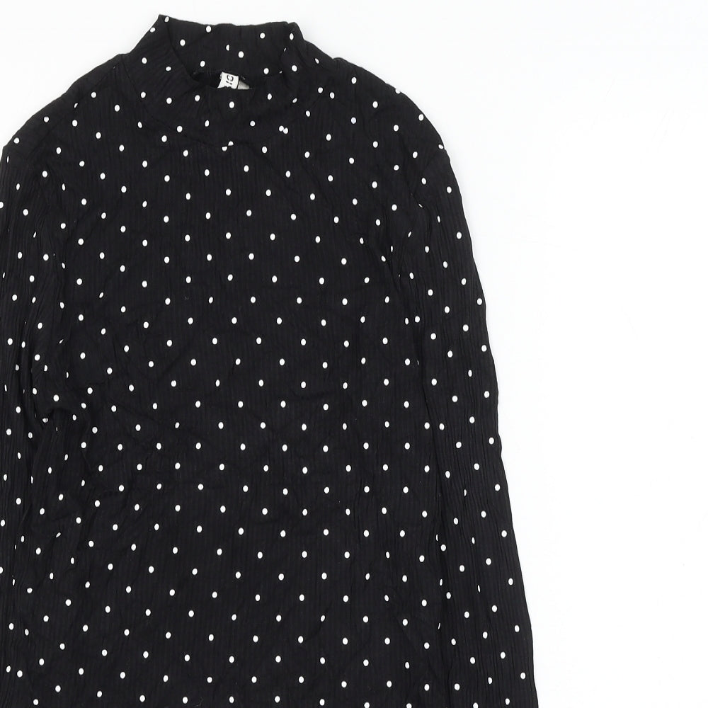 H&M Womens Black Polka Dot Viscose Basic Blouse Size M Mock Neck