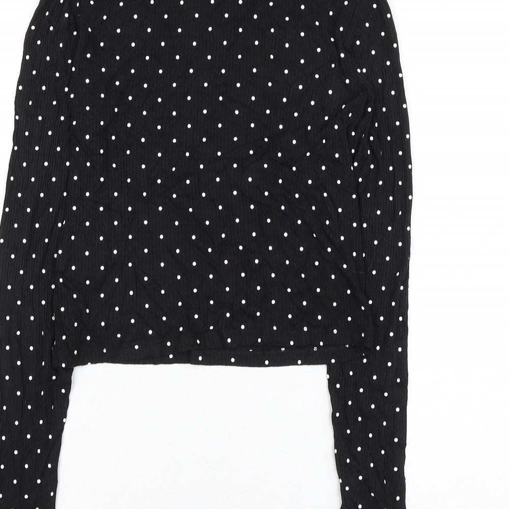H&M Womens Black Polka Dot Viscose Basic Blouse Size M Mock Neck