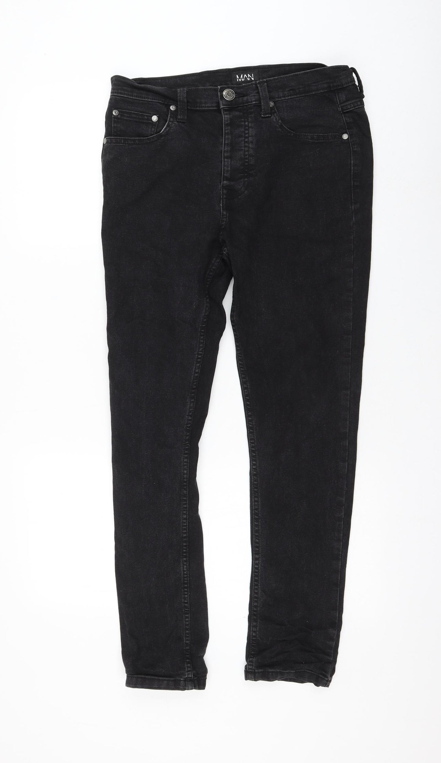 BoohooMAN Mens Black Cotton Skinny Jeans Size 32 in L27 in Regular Zip