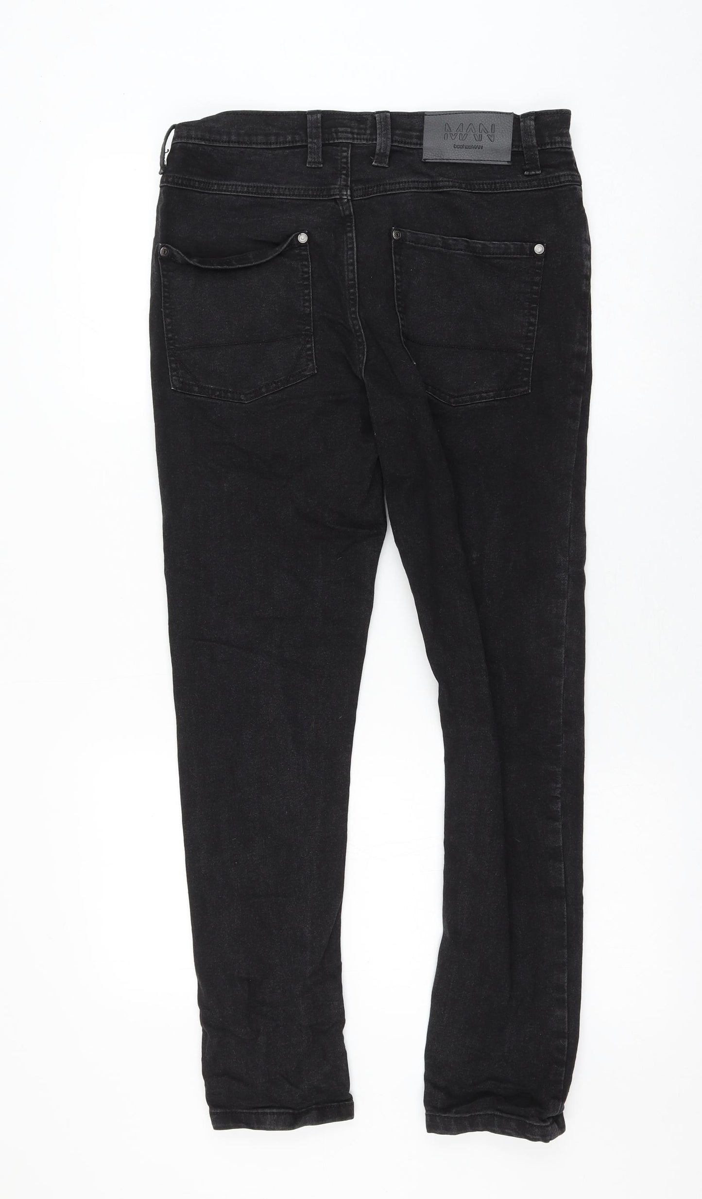 BoohooMAN Mens Black Cotton Skinny Jeans Size 32 in L27 in Regular Zip