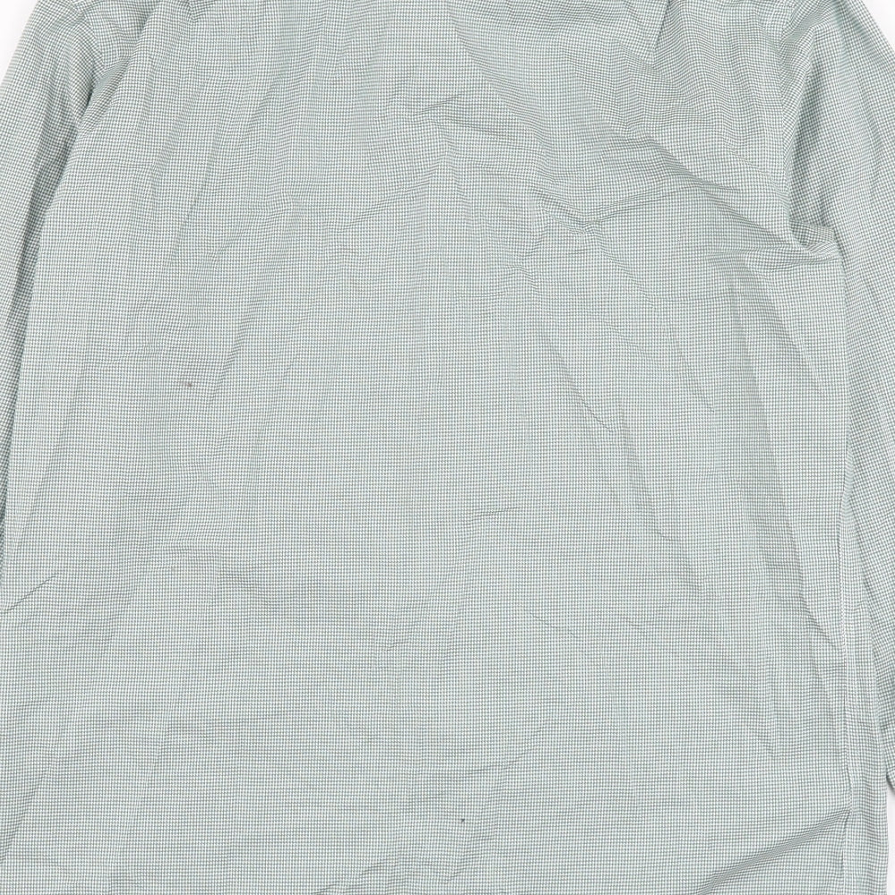 Moss Mens Blue Houndstooth Cotton Dress Shirt Size 15.5 Collared Button