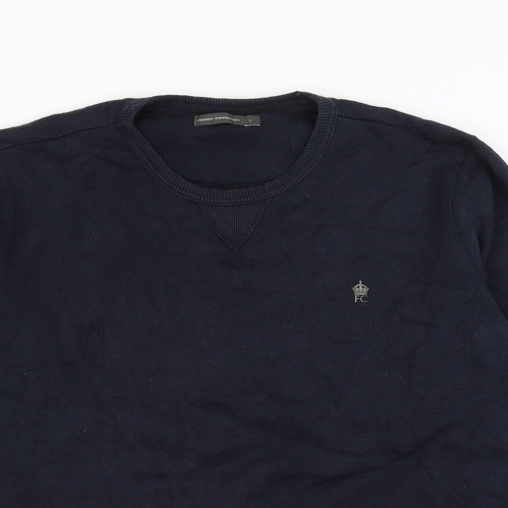 French Connection Mens Blue Cotton Pullover Sweatshirt Size L