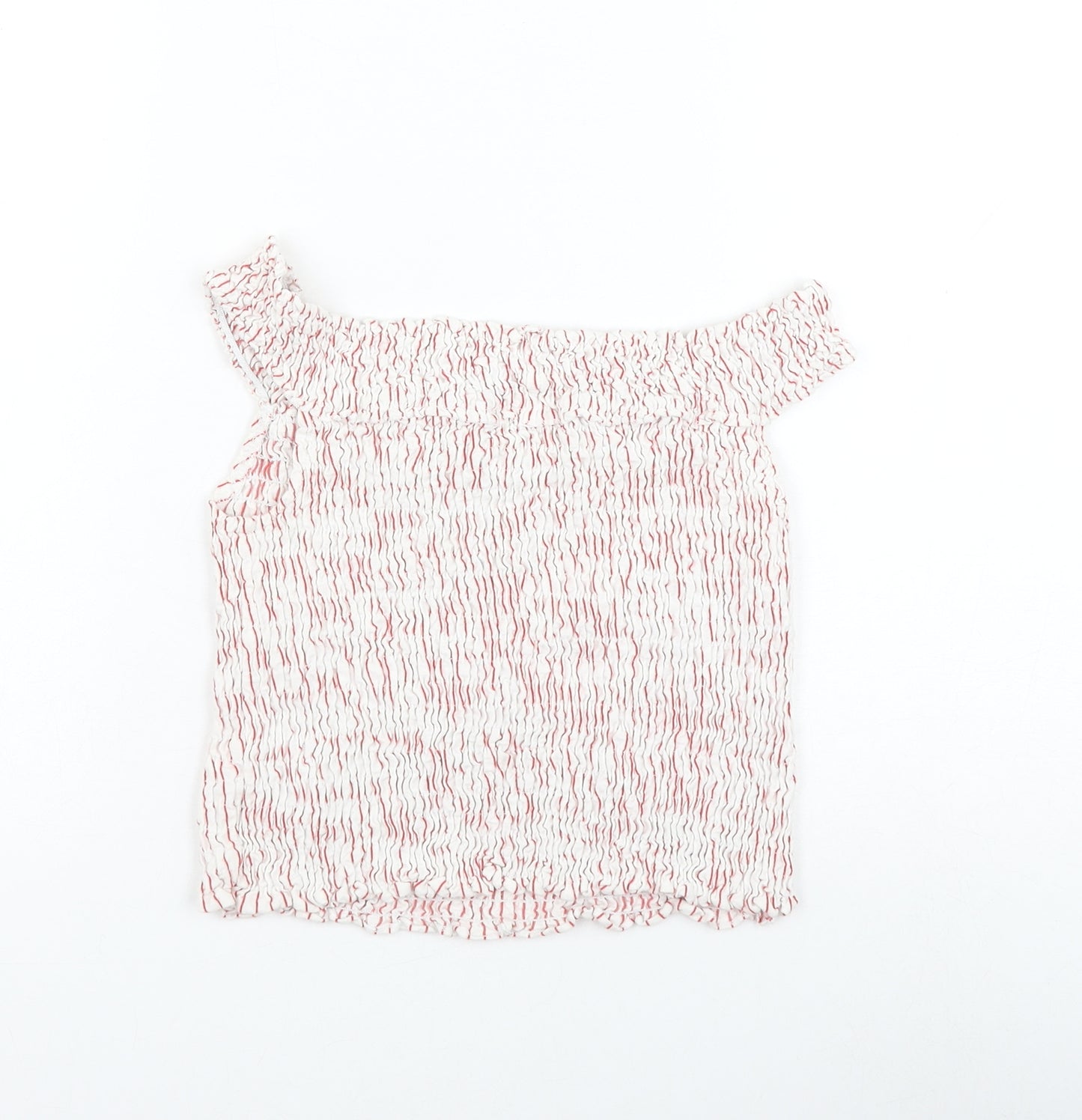 NEXT Girls White Striped Cotton Basic Blouse Size 12 Years Round Neck Pullover - Flower