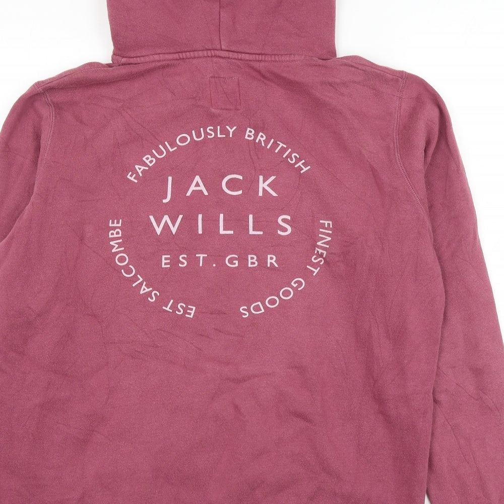 Jack Wills Womens Pink Cotton Pullover Hoodie Size 12 Pullover