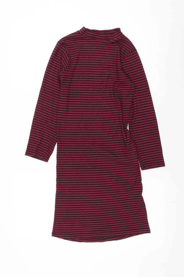 Poof Womens Red Striped Cotton Pencil Dress Size S Mock Neck Pullover