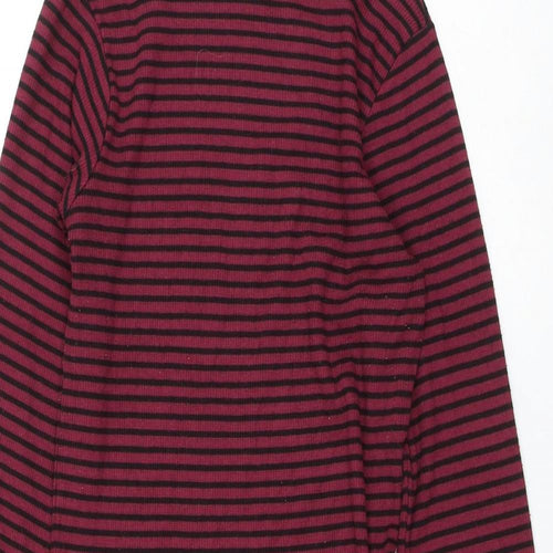 Poof Womens Red Striped Cotton Pencil Dress Size S Mock Neck Pullover