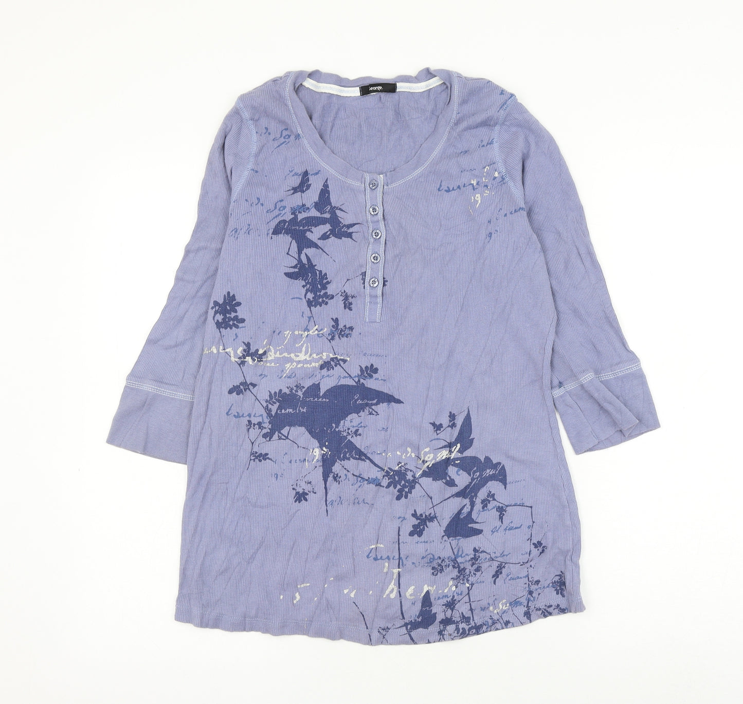 George Womens Blue Cotton Basic Blouse Size 20 Scoop Neck - Bird