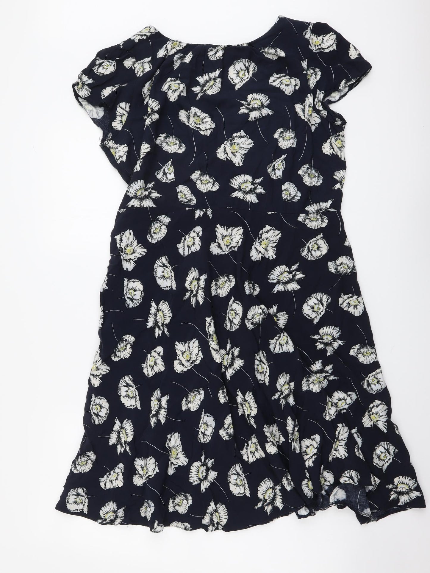 Wallis Womens Blue Floral Viscose A-Line Size 14 Round Neck Zip
