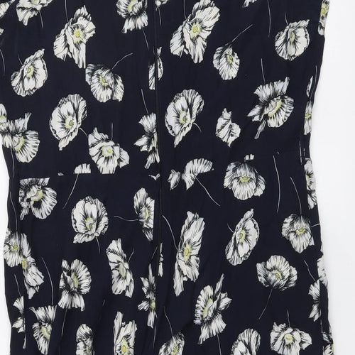 Wallis Womens Blue Floral Viscose A-Line Size 14 Round Neck Zip
