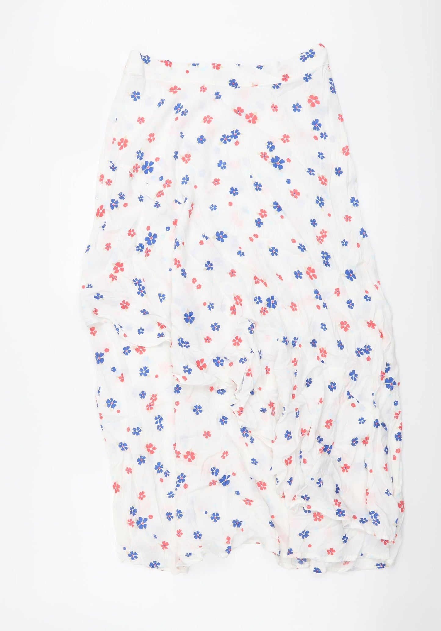 Marks and Spencer Womens White Floral Viscose A-Line Skirt Size 10 Zip