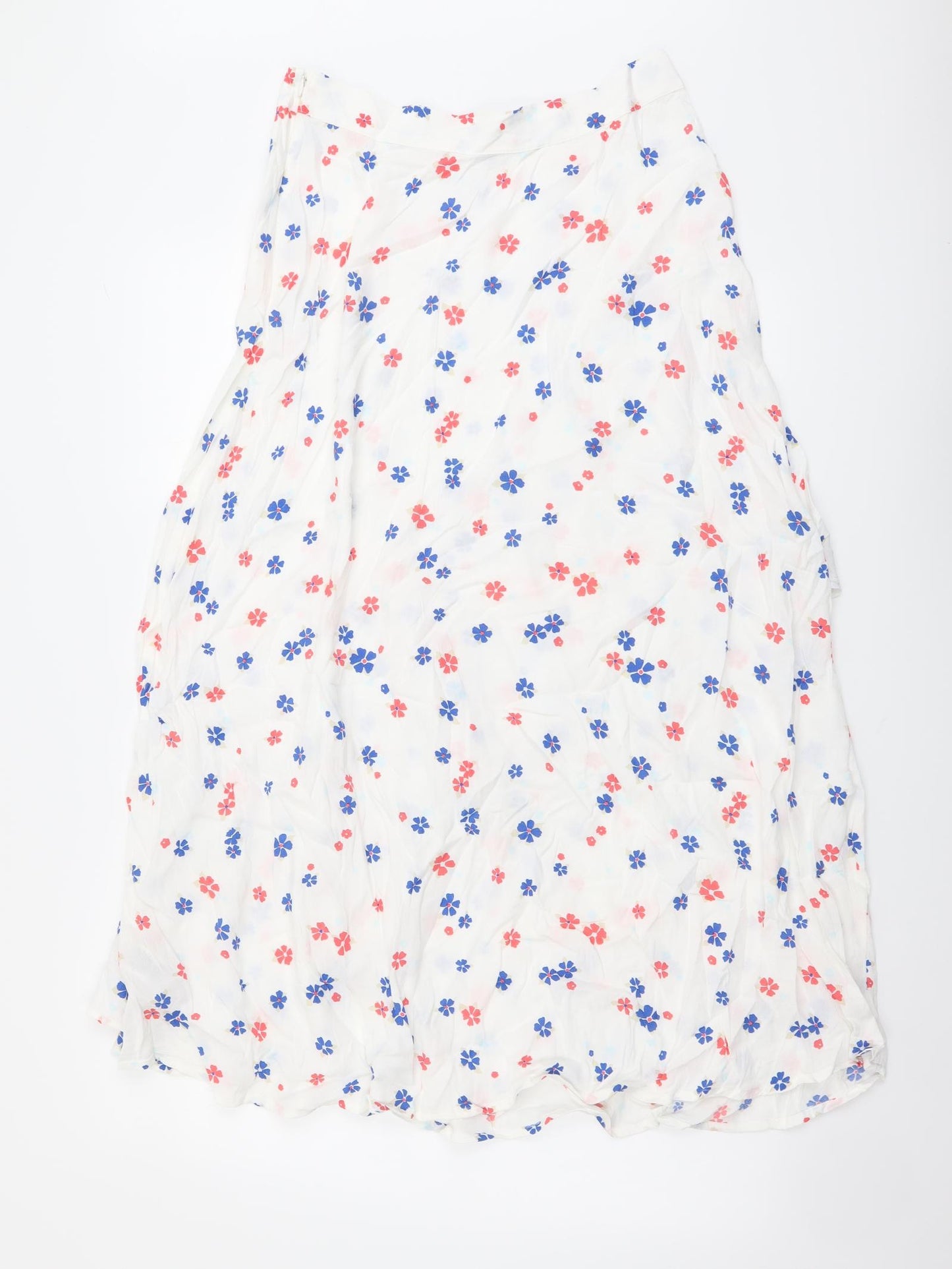 Marks and Spencer Womens White Floral Viscose A-Line Skirt Size 10 Zip