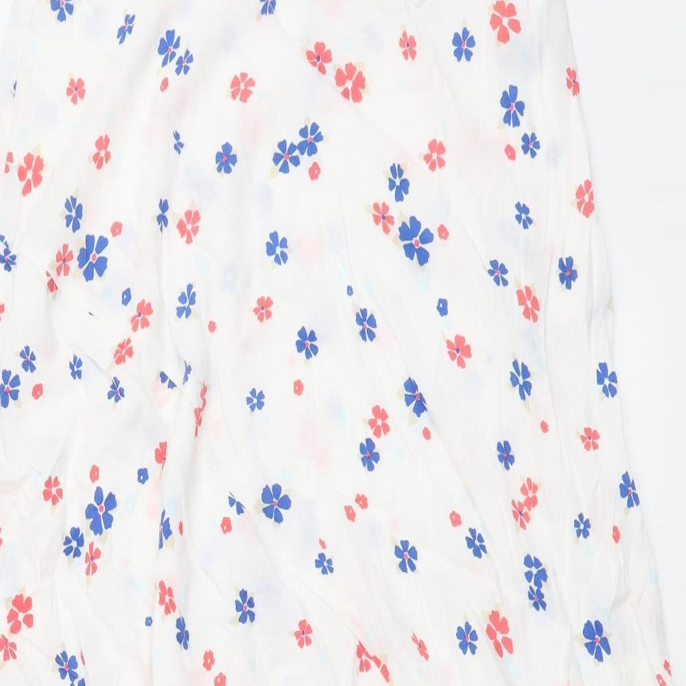 Marks and Spencer Womens White Floral Viscose A-Line Skirt Size 10 Zip