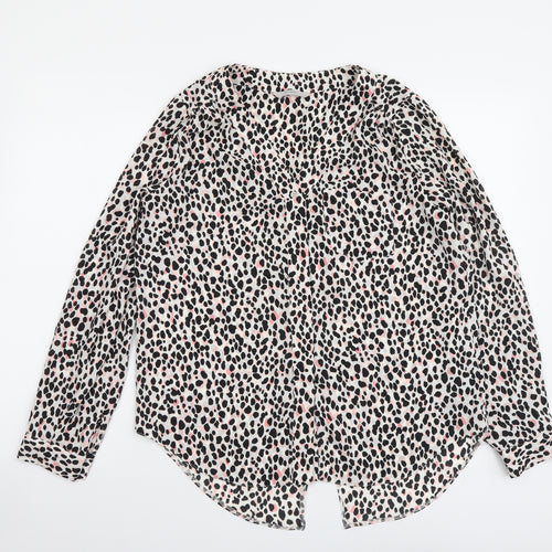 George Womens Multicoloured Animal Print Polyester Basic Button-Up Size 12 V-Neck - Leopard Pattern