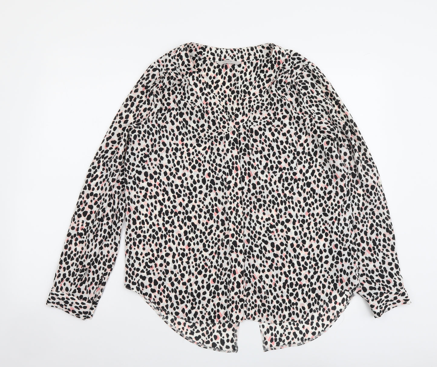 George Womens Multicoloured Animal Print Polyester Basic Button-Up Size 12 V-Neck - Leopard Pattern
