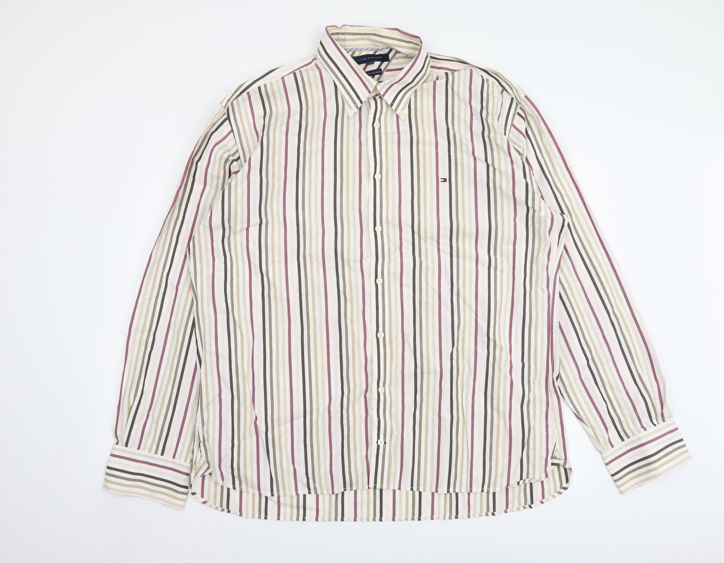 Tommy Hilfiger Mens Multicoloured Striped Cotton Button-Up Size 2XL Collared Button