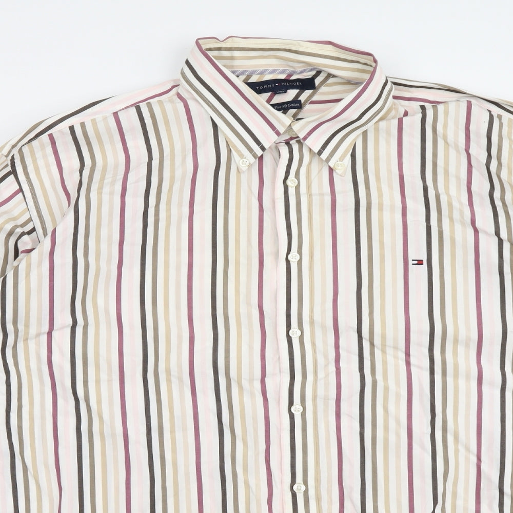Tommy Hilfiger Mens Multicoloured Striped Cotton Button-Up Size 2XL Collared Button