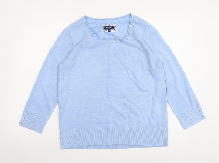 Maine Womens Blue Square Neck Acrylic Pullover Jumper Size 14
