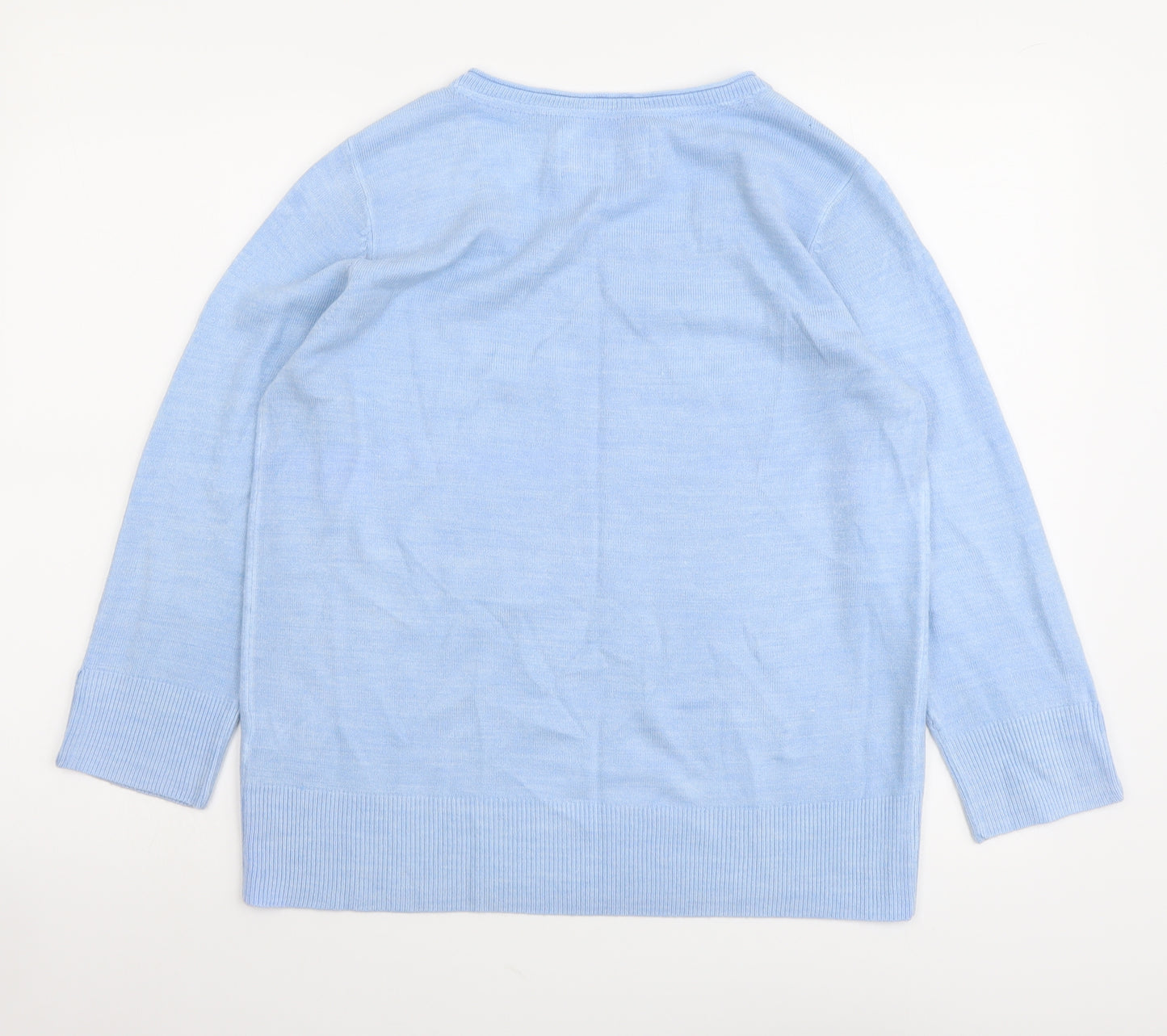 Maine Womens Blue Square Neck Acrylic Pullover Jumper Size 14