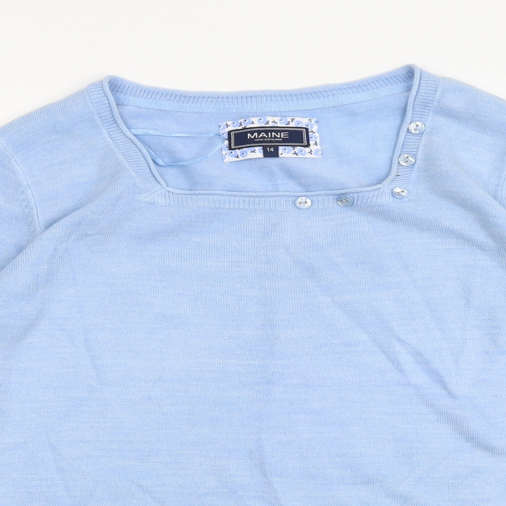 Maine Womens Blue Square Neck Acrylic Pullover Jumper Size 14